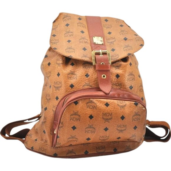 768312AV (V4) MCM Backpack Bag Visetos Brown PVC - Picture 1 of 12